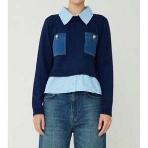 NEW JS71 leila cropped sweater in navy/light blue